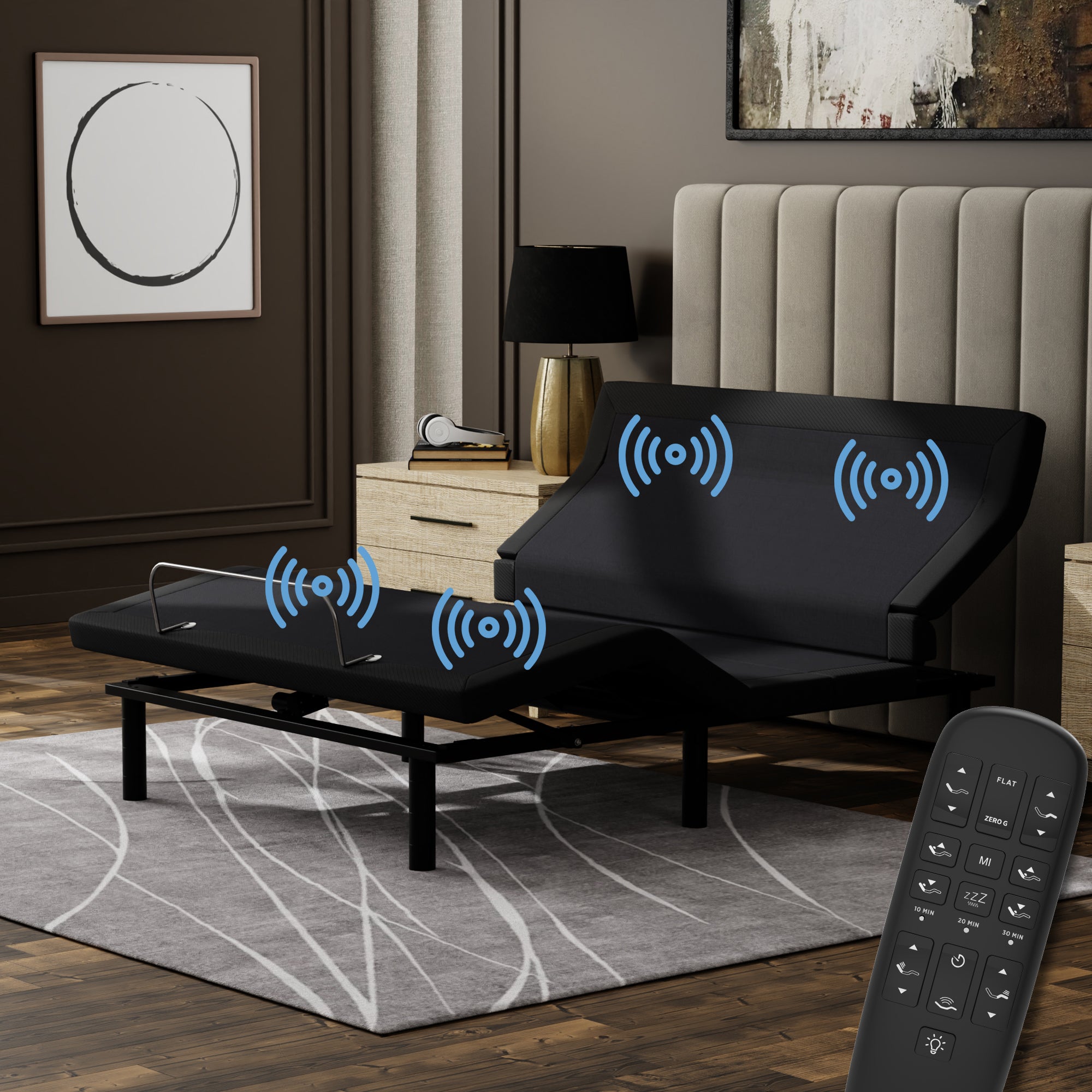 Blissful Nights e7 Lumbar Adjustable Base - Massage, Pillow Tilt, Nightlight with Sensor, Charging Ports & More - BlissfulNights.com