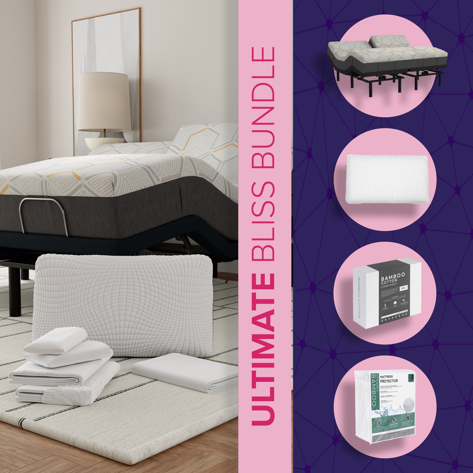 Ultimate Split Head Bundle – 12" Copper Gel Split Head Mattress + B-Well e4 Adjustable Bed + Premium Bedding Set