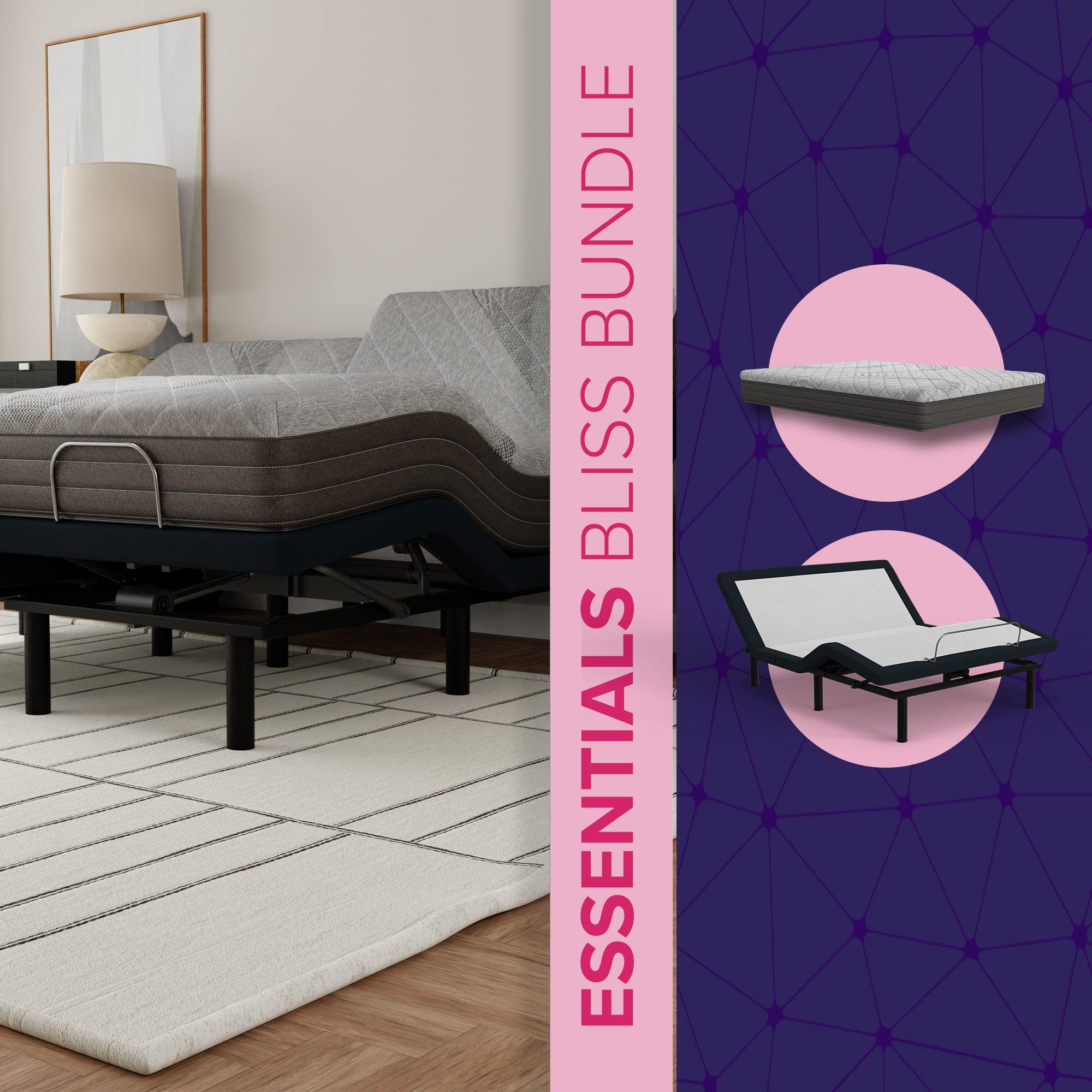 10” Bliss Gel Comfort Reactive Mattress and e3 Adjustable Bed Frame Sleep Bundle - Medium Firm
