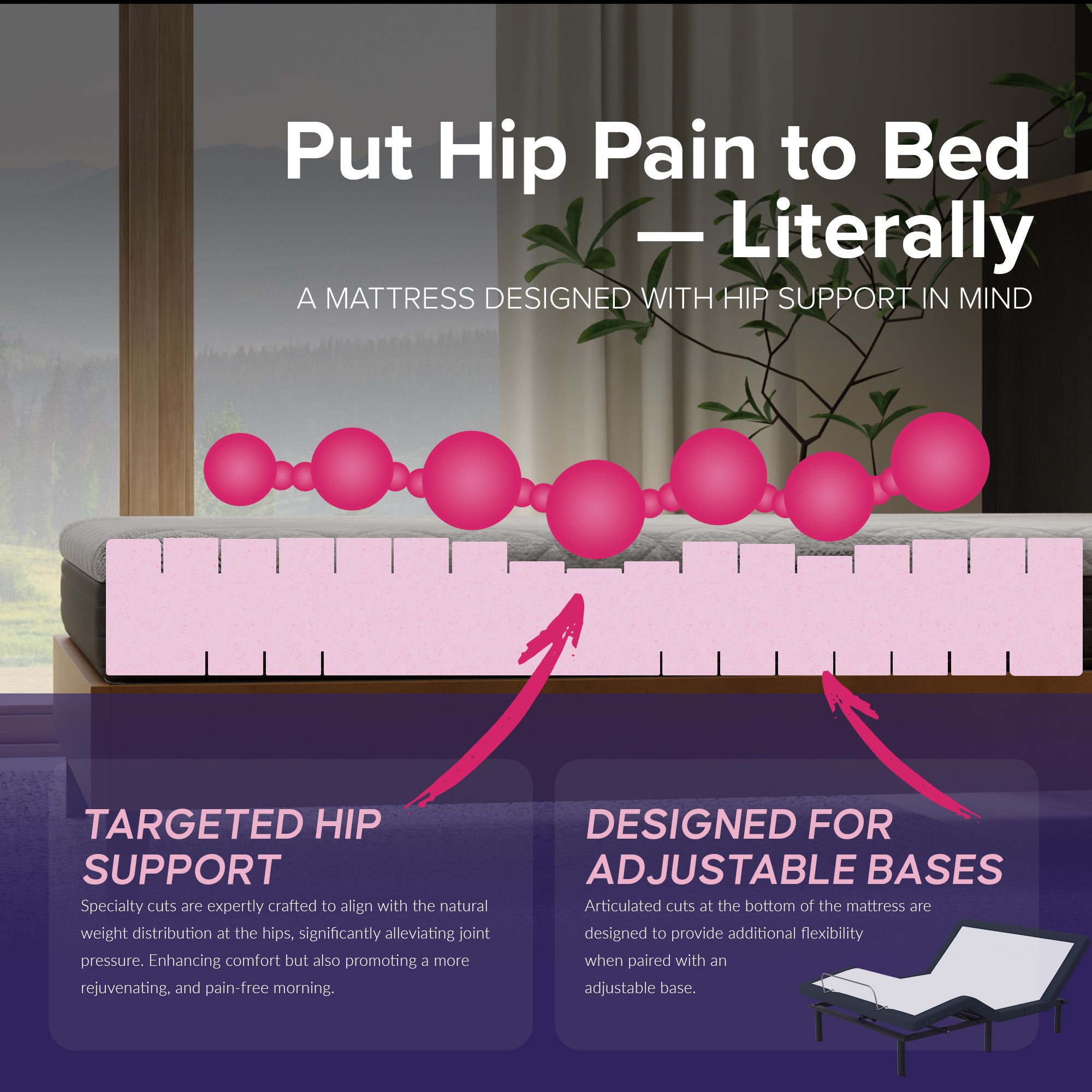 10” Bliss Gel Comfort Reactive Mattress and e3 Adjustable Bed Frame Sleep Bundle - Medium Firm