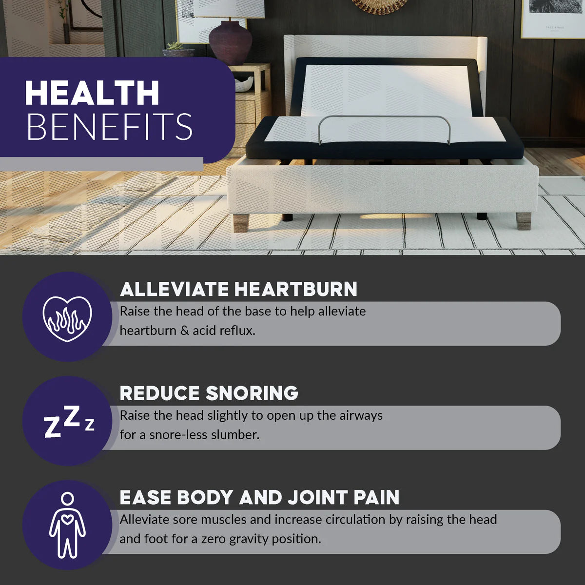 10” Bliss Gel Comfort Reactive Mattress and e3 Adjustable Bed Frame Sleep Bundle - Medium Firm