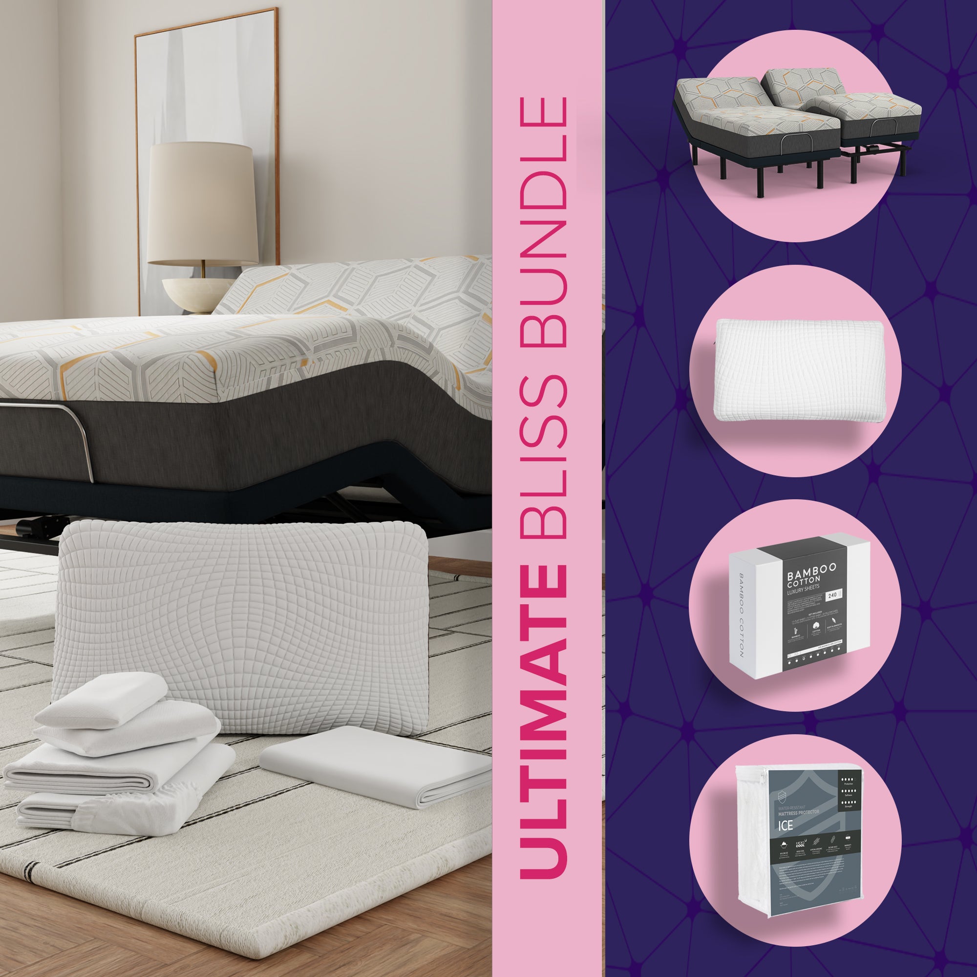 Ultimate Bliss Bundle – 12" Copper Gel Memory Foam Mattress + B-Well e4 Adjustable Bed + Premium Bedding Set - BlissfulNights.com