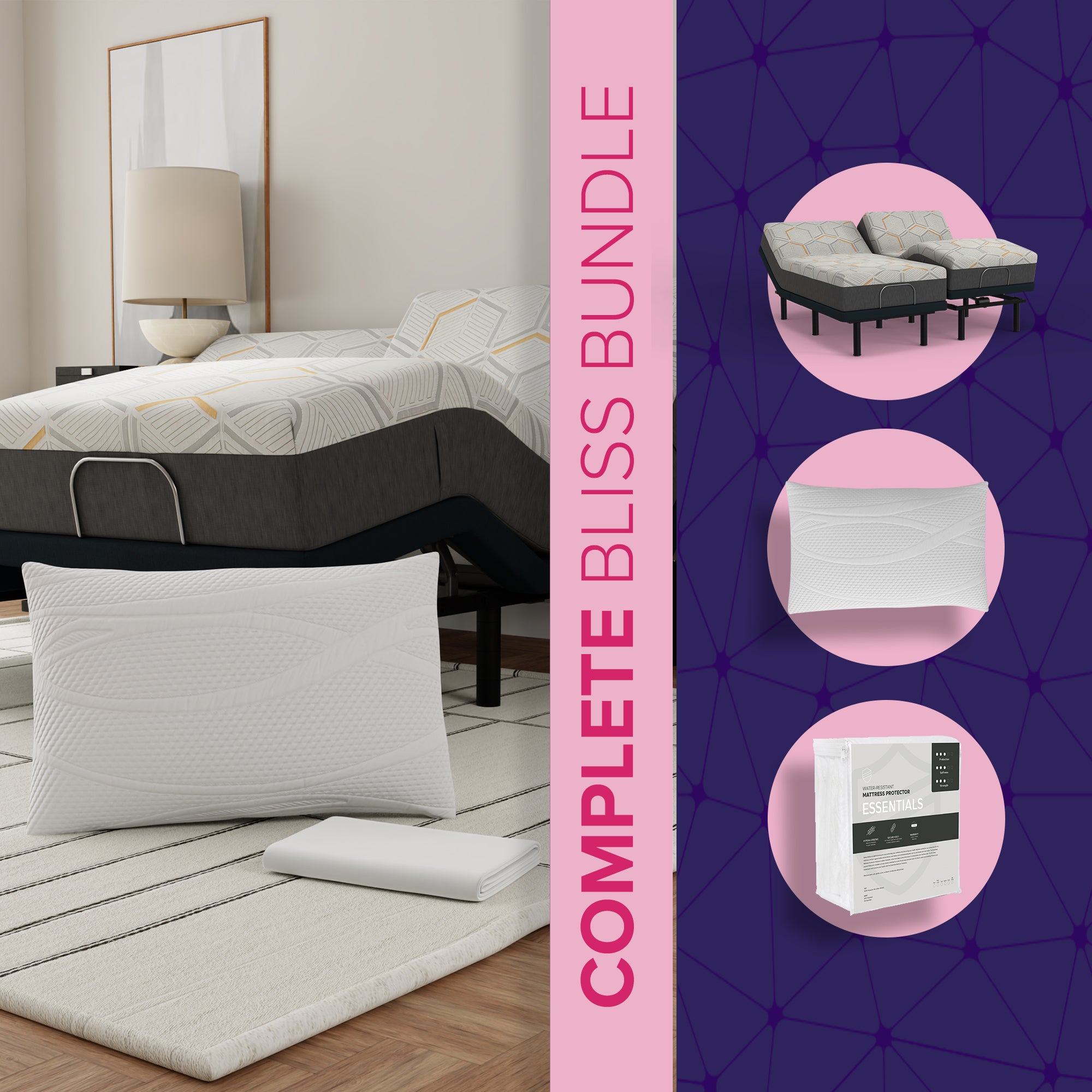 Complete Bliss Bundle – 12" Copper Gel Memory Foam Mattress + B-Well e3 Adjustable Bed + Essentials Bedding - BlissfulNights.com