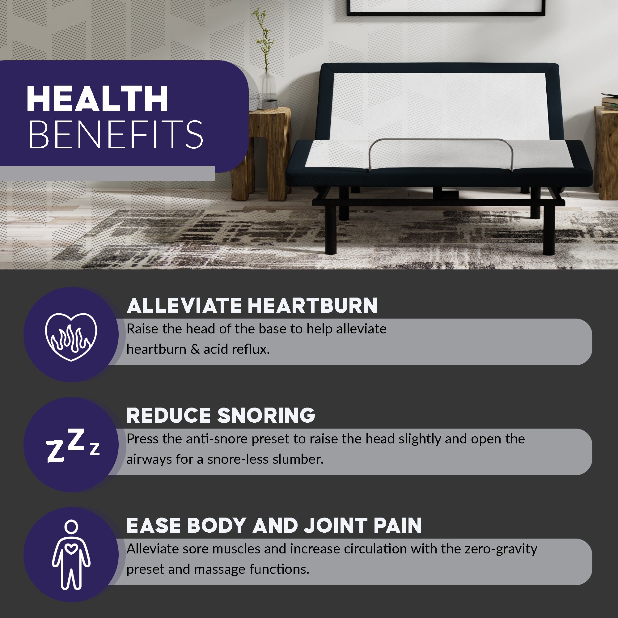 Blissful Nights e4 Adjustable Bed Frame - Premium Features - Massage - Zero Clearance - BlissfulNights.com