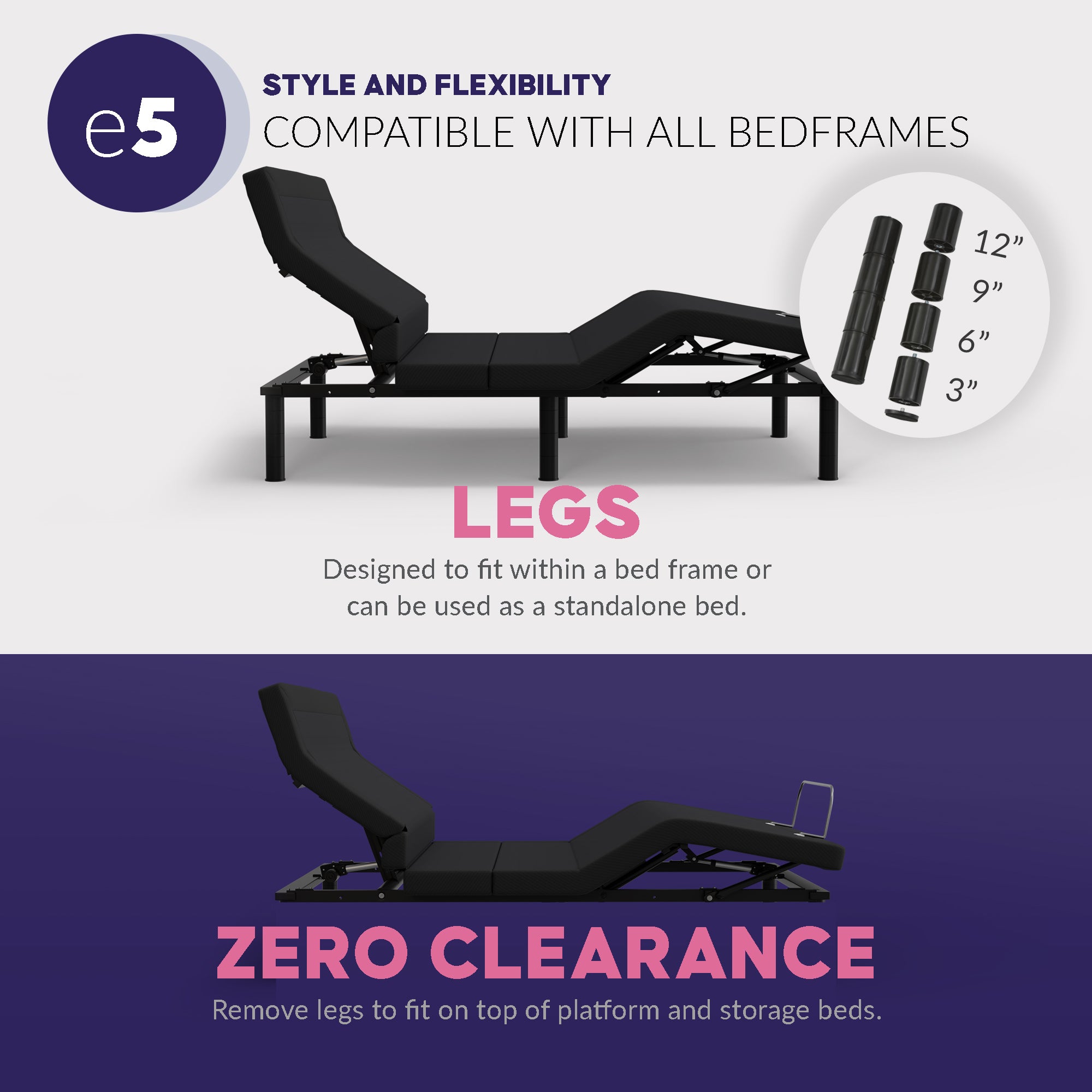 Blissful Nights e7 Lumbar Adjustable Base - Massage, Pillow Tilt, Nightlight with Sensor, Charging Ports & More