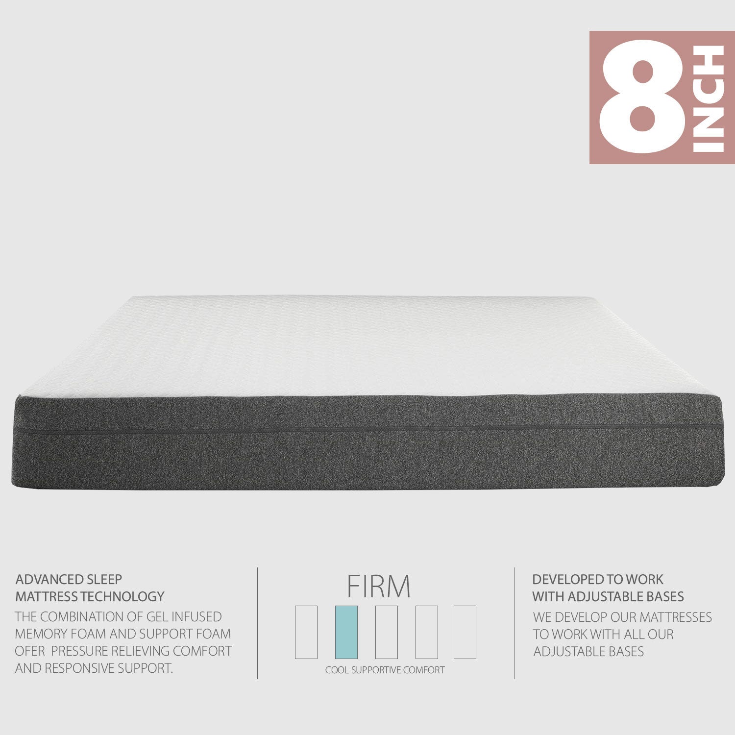 8" Gel Infused - Medium Firm - Memory Foam Mattress - BlissfulNights.com