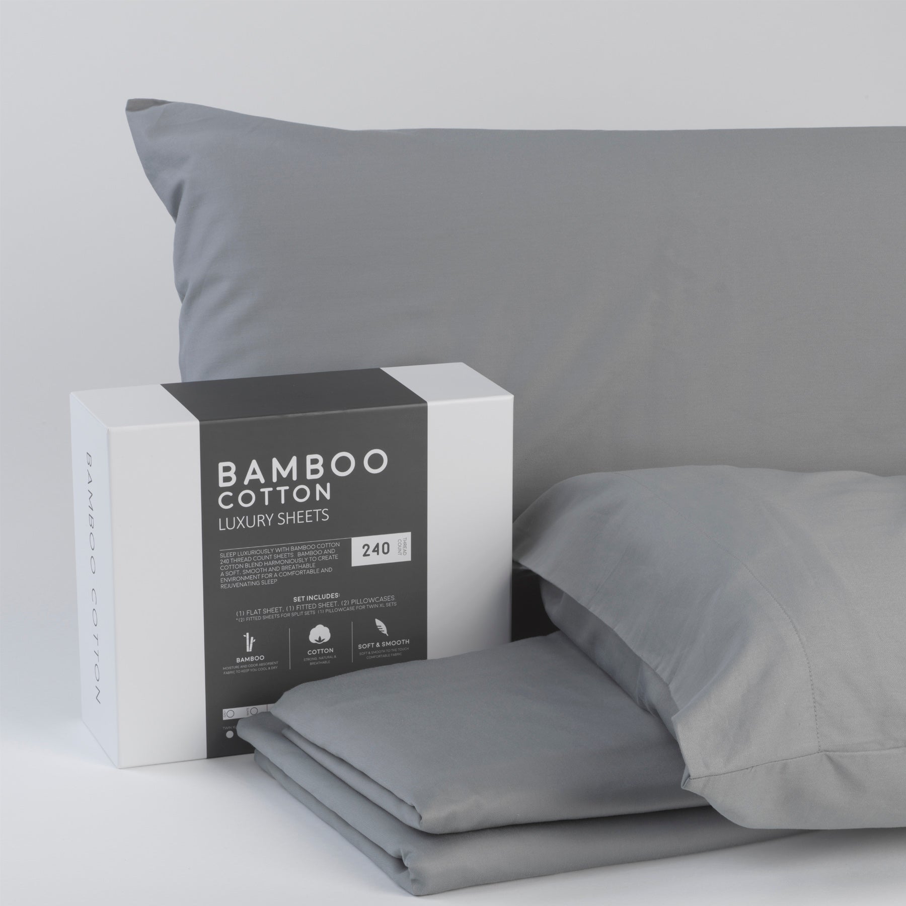 Bamboo Cotton Luxury Sheet Set - Grey - BlissfulNights.com