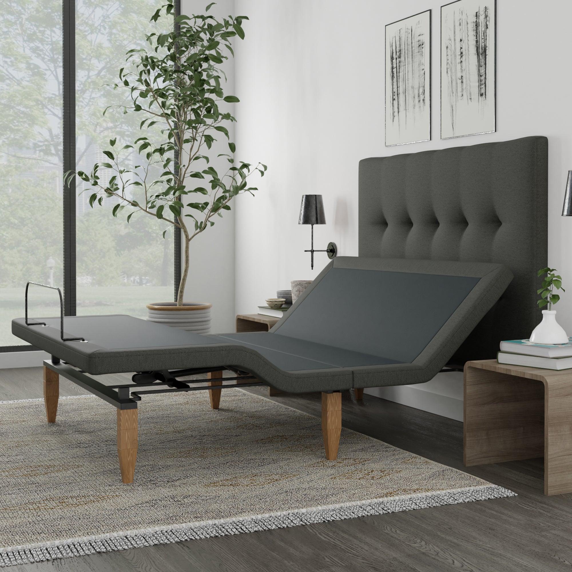 Adjustable Base with Headboard - Grey - BlissfulNights.com