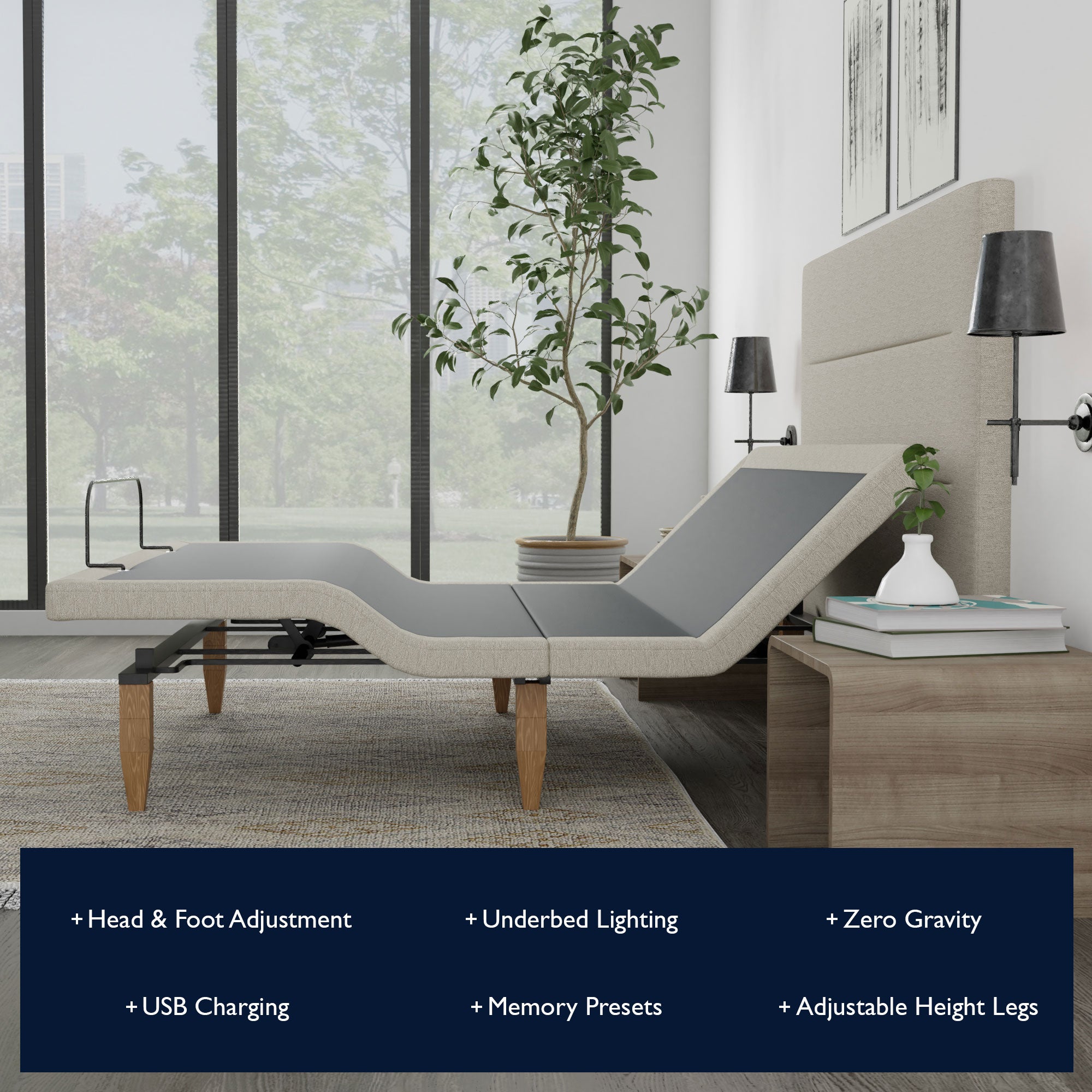 Adjustable Base with Headboard - Beige - BlissfulNights.com