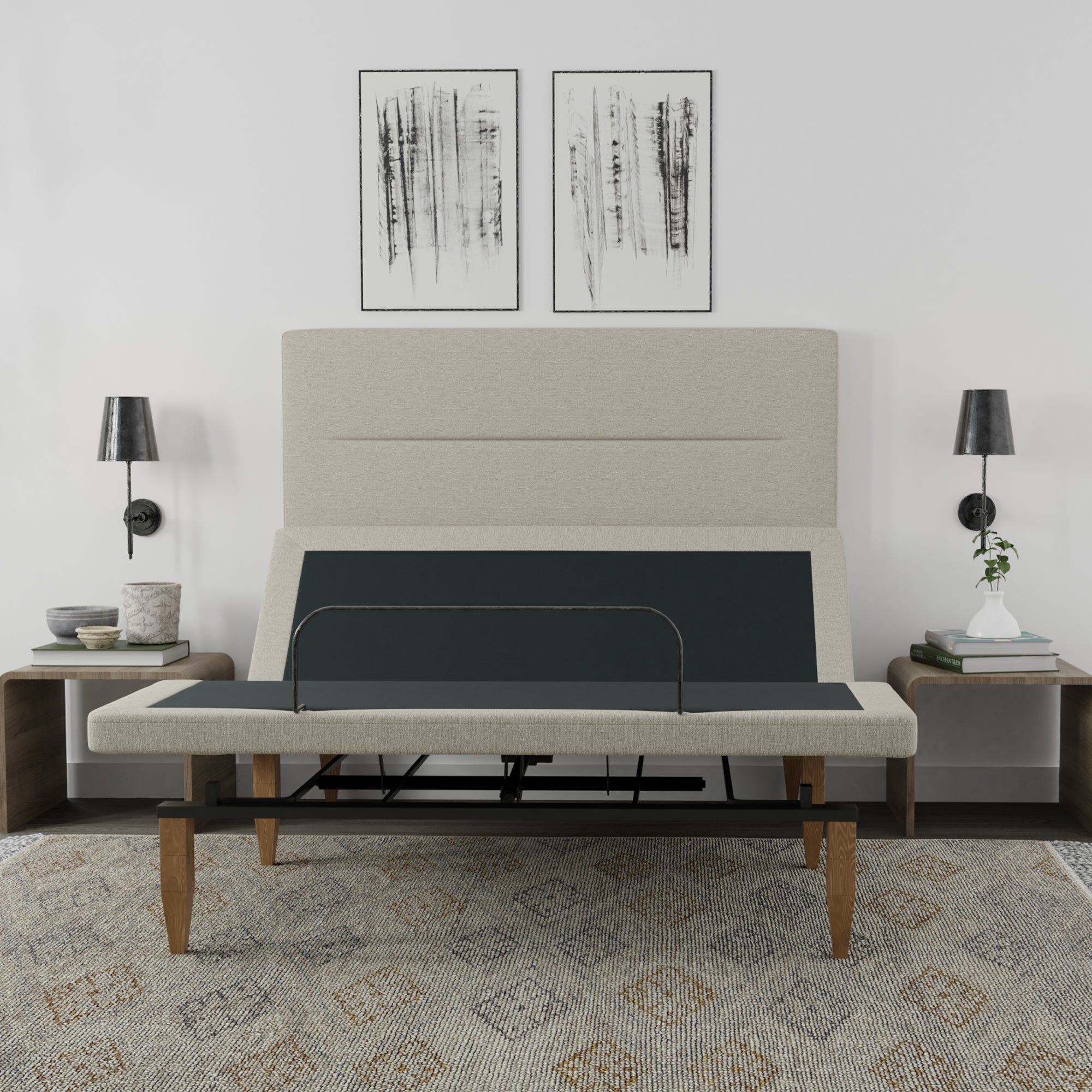 Adjustable Base with Headboard - Beige - BlissfulNights.com