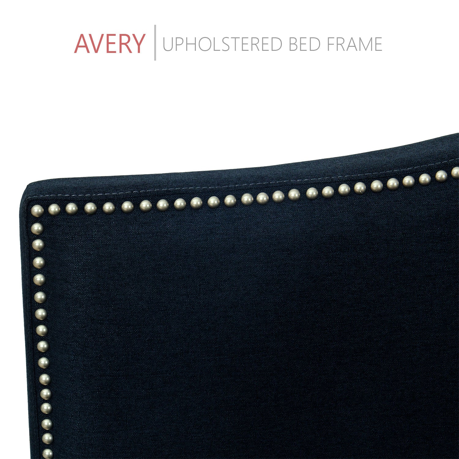 Avery Upholstered Platform Bed, 50" Tall Headboard - Midnight Blue Denim - BlissfulNights.com