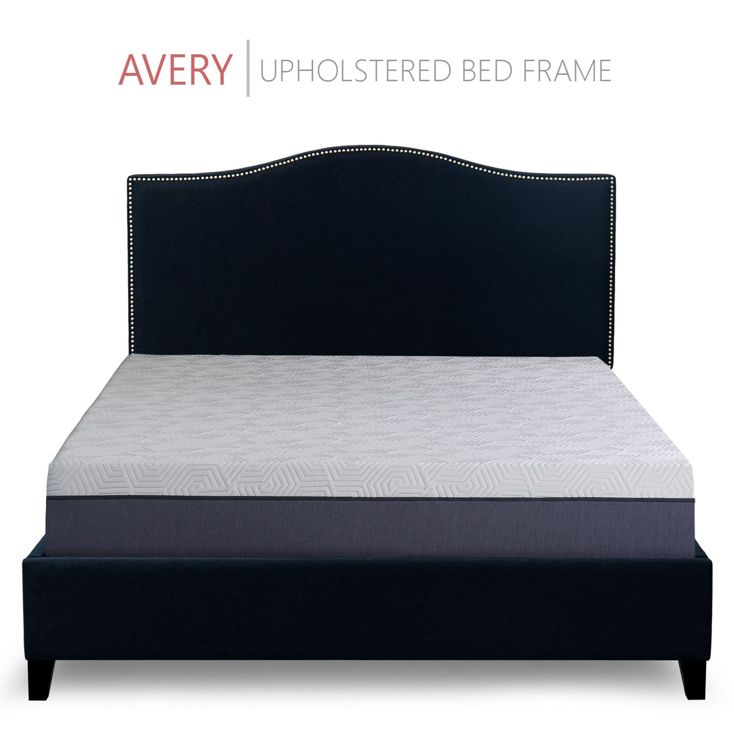 Avery Upholstered Platform Bed, 50" Tall Headboard - Midnight Blue Denim - BlissfulNights.com