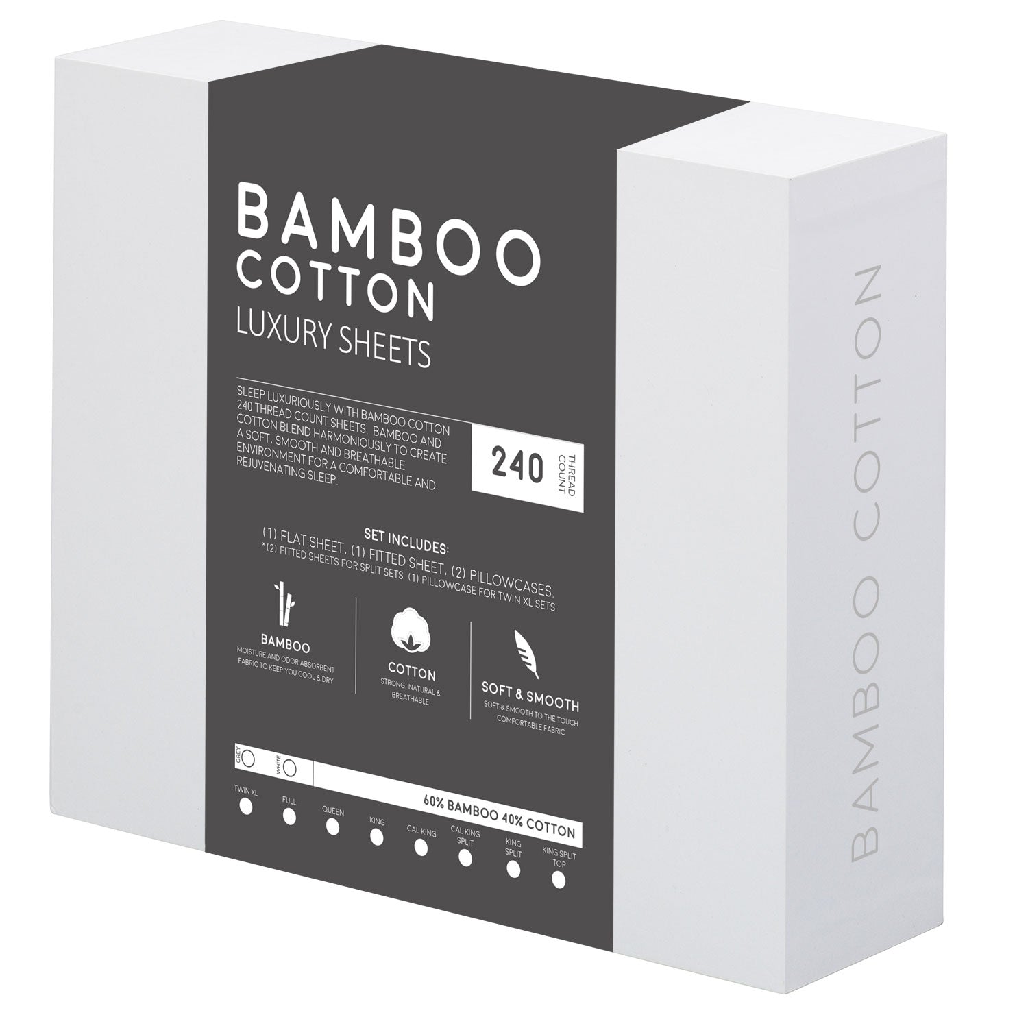 Bamboo Cotton Luxury Sheet Set - Grey - BlissfulNights.com