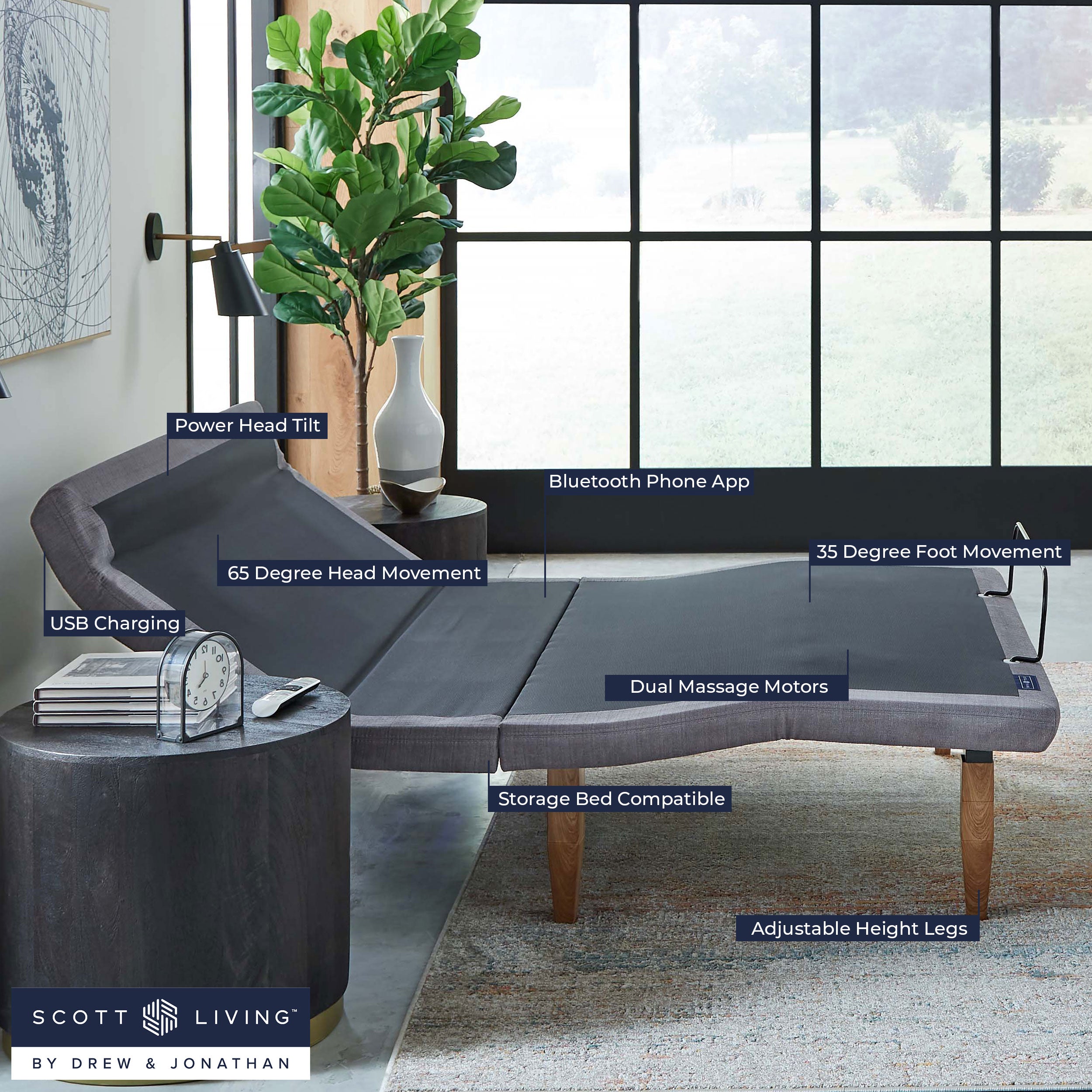 Scott Living - Elevate Adjustable Power Bed Frame - Storage Bed Compatible - BlissfulNights.com
