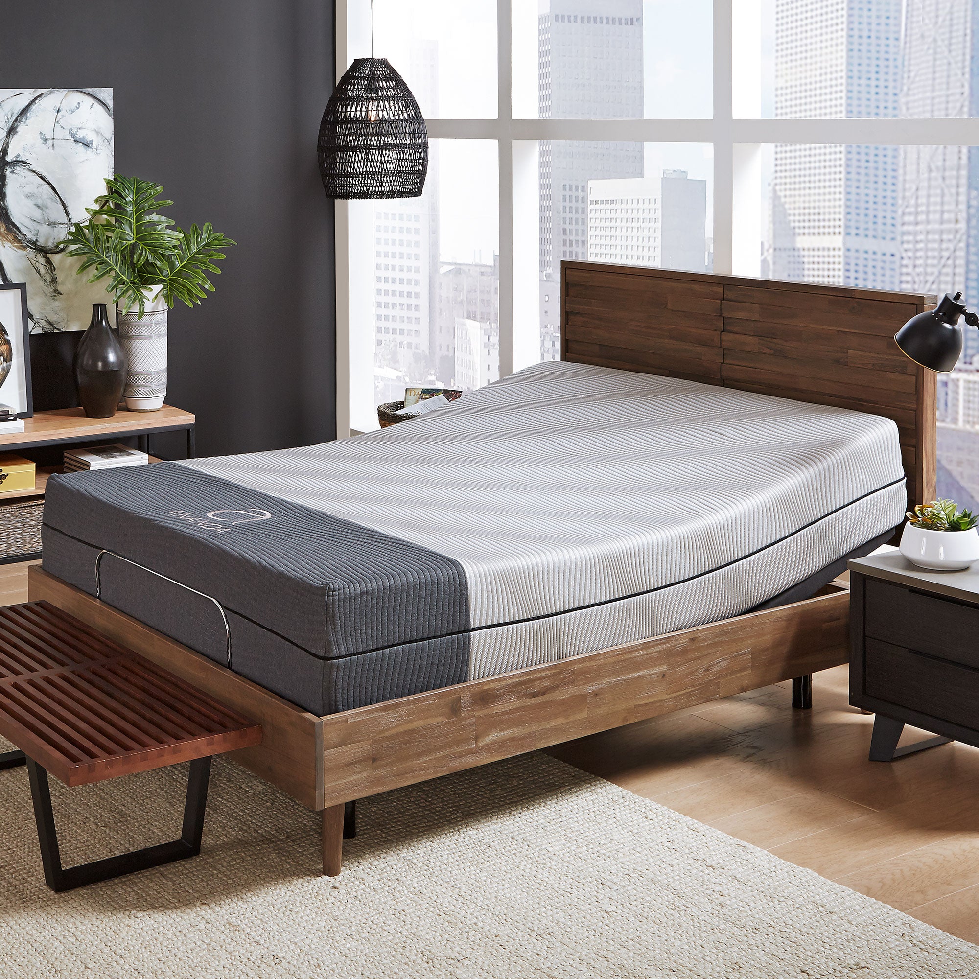 13" Ananda Cool Gel and Pearl Infused Hybrid Mattress with Ananda Head Tilt Adjustable Bed Base Combo Set - BlissfulNights.com