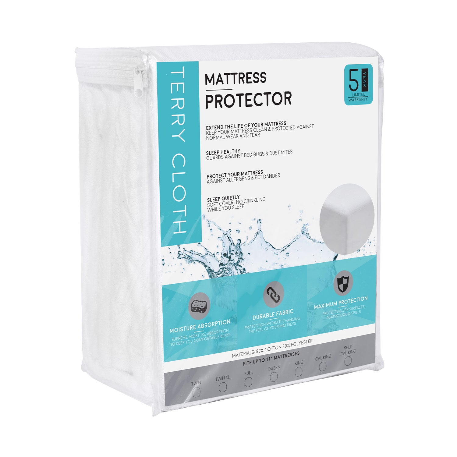 Fitted Cotton Terry Mattress Protector - 100% Waterproof and Hypoallergenic - BlissfulNights.com